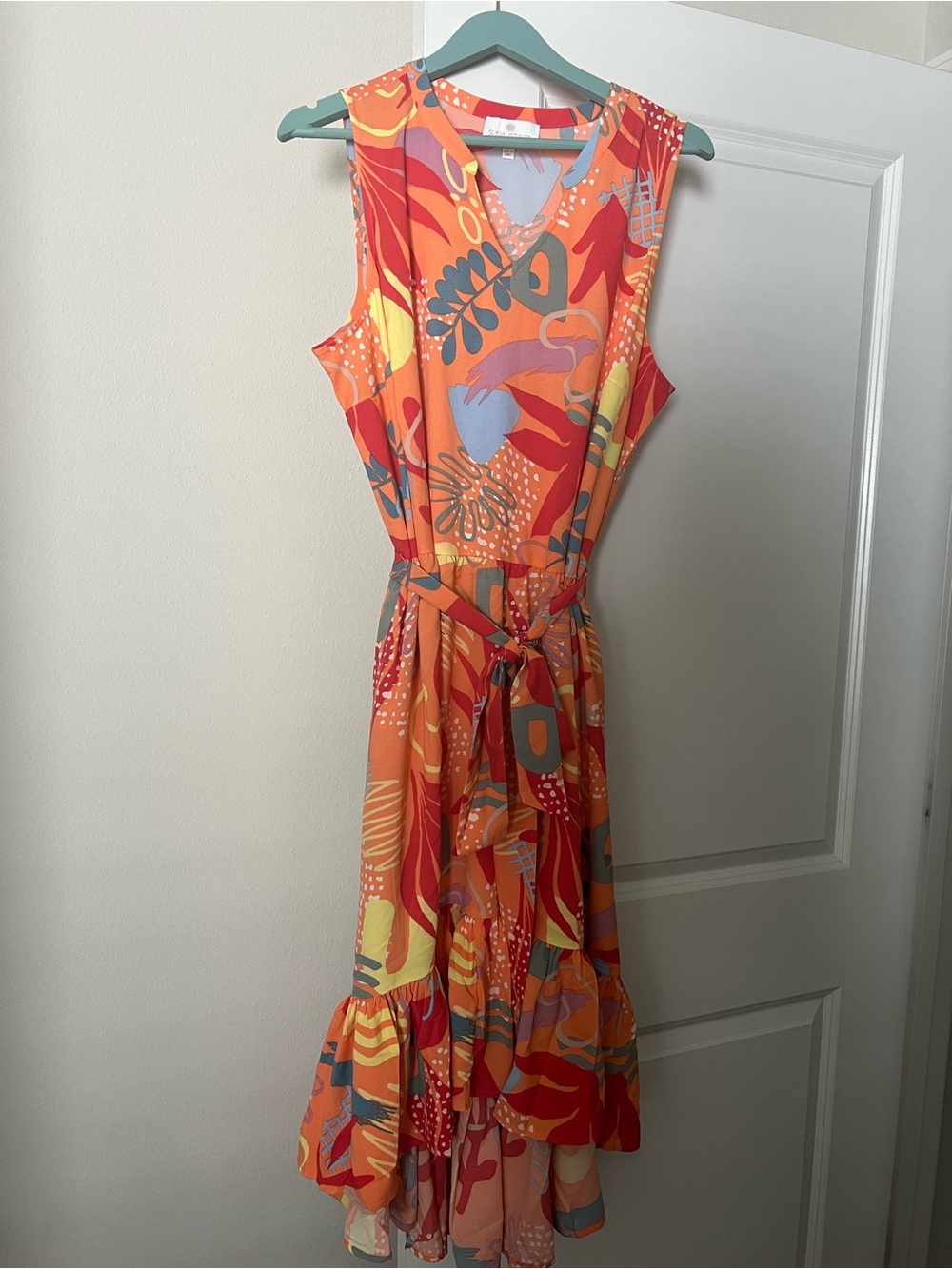 Susan Graver Orange Multicolor Abstract Sleeveless Sundress